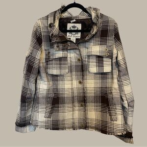 BB Dakota Brown & Cream Plaid Button-Up Jacket Shacket Size L